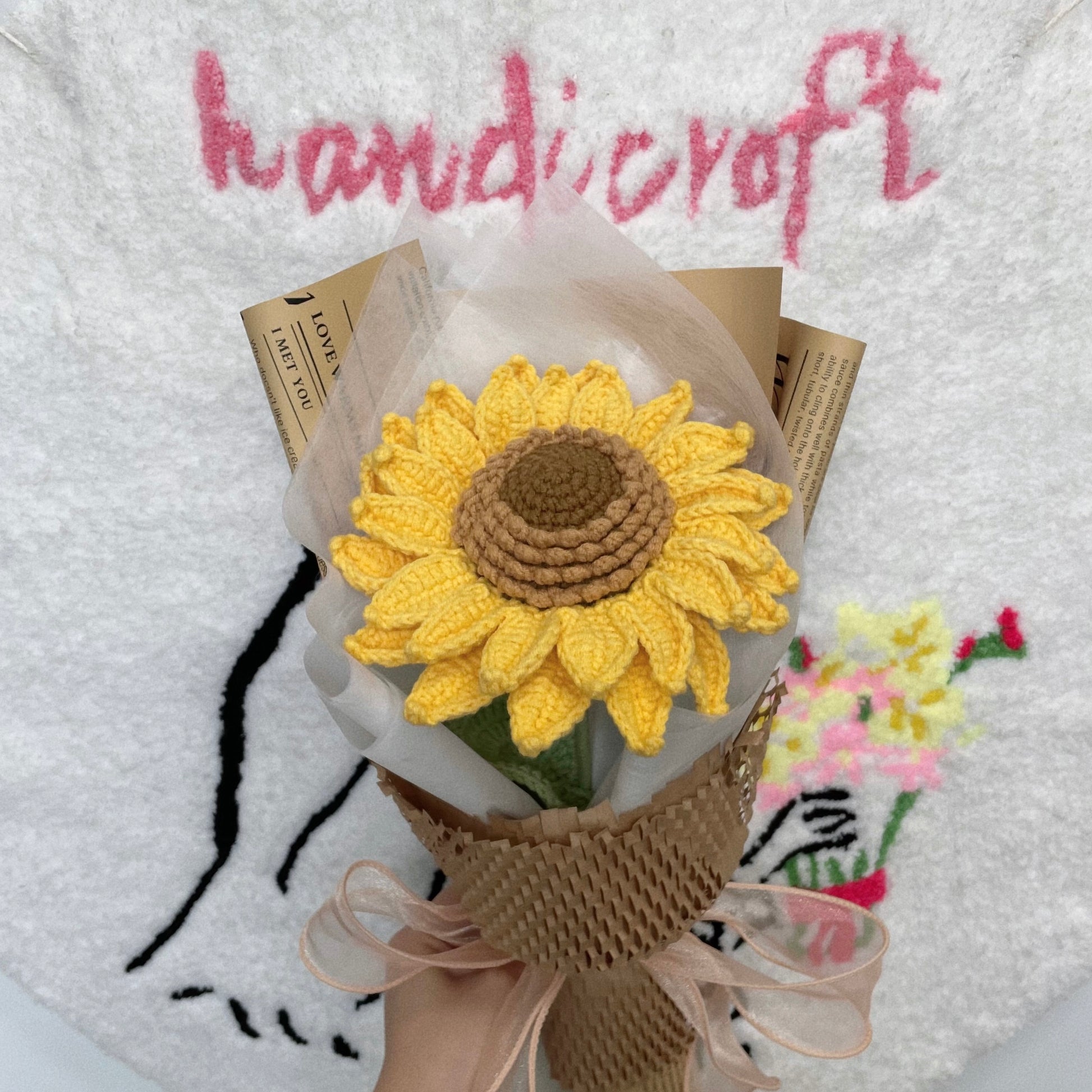 handicroft singapore handmade crochet jumbo double layer petal sunflower single stalk flower