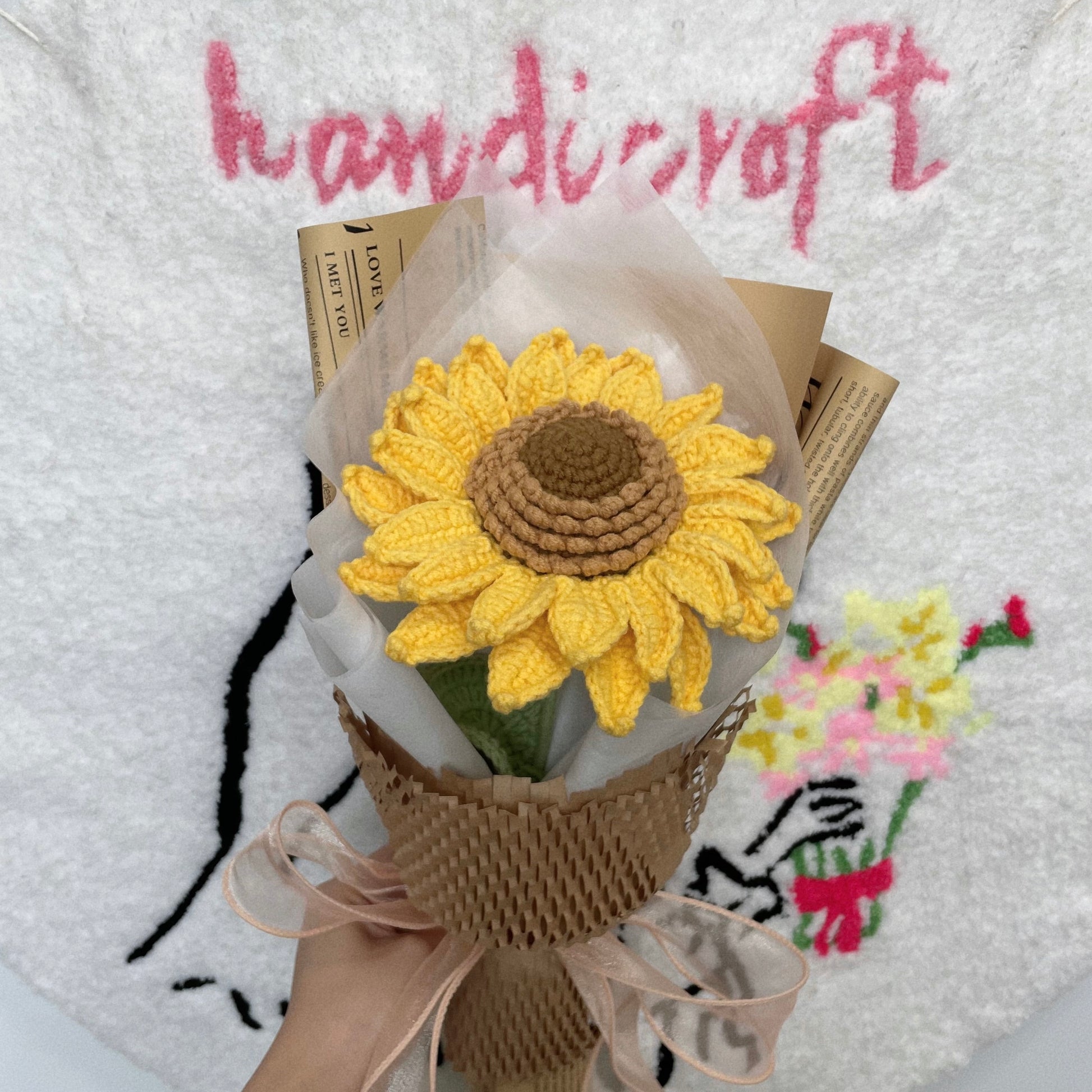handicroft singapore handmade crochet jumbo double layer petal sunflower single stalk flower