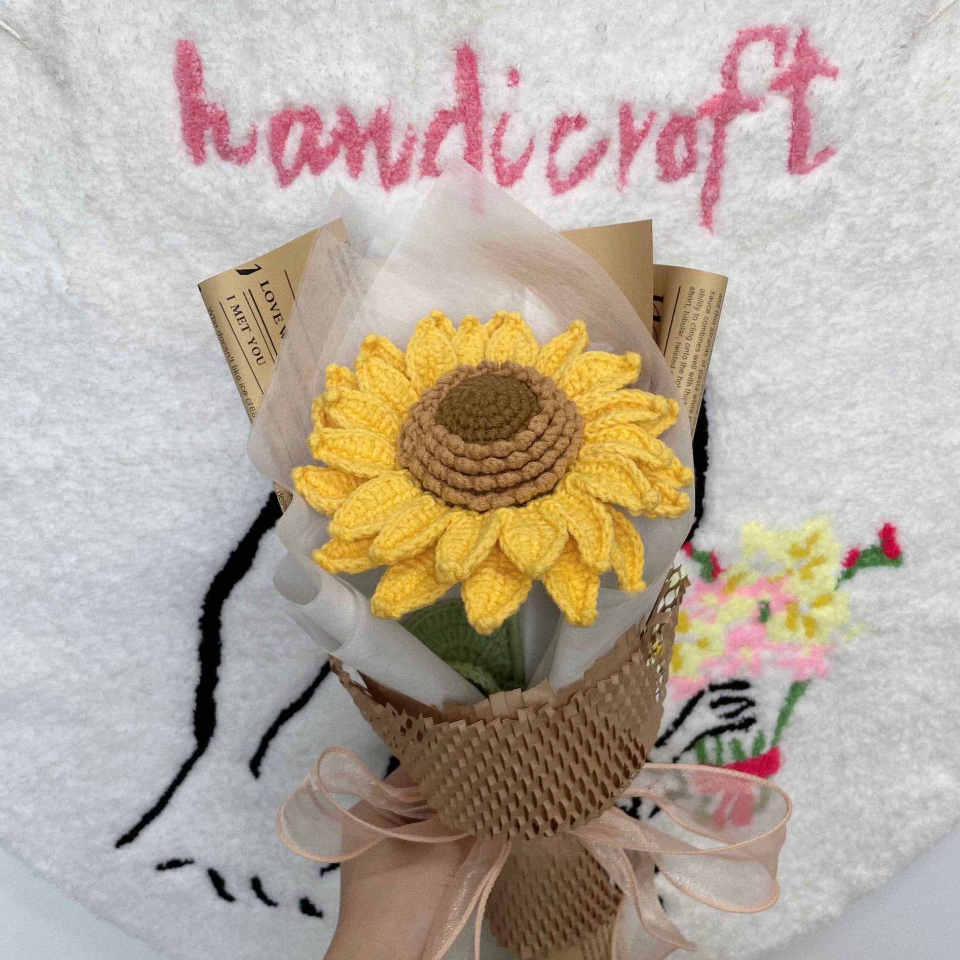 handicroft singapore handmade crochet jumbo double layer petal sunflower single stalk flower