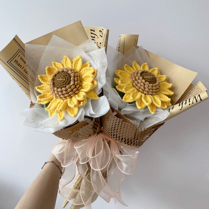 handicroft singapore handmade crochet jumbo double layer petal sunflower single stalk flower