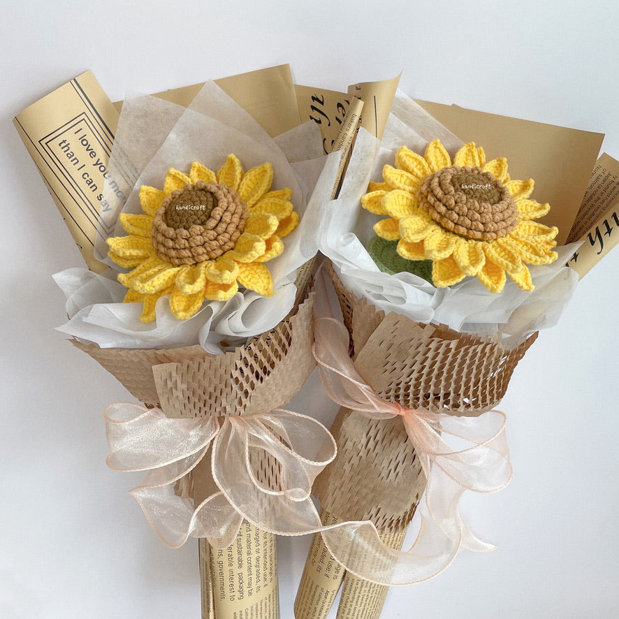 handicroft singapore handmade crochet jumbo double layer petal sunflower single stalk flower