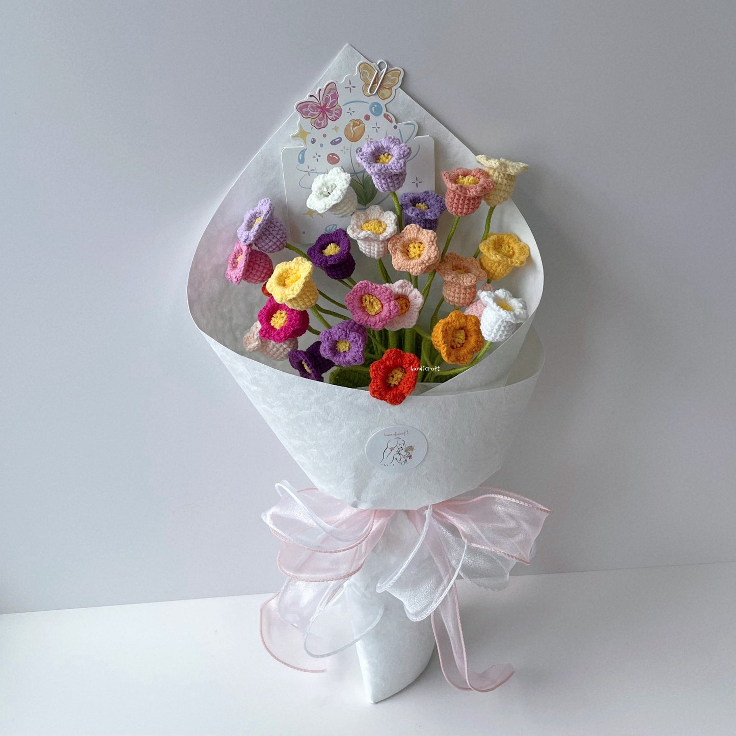 handicroft singapore handmade crochet lily of the valley rainbow colourful flower bouquet