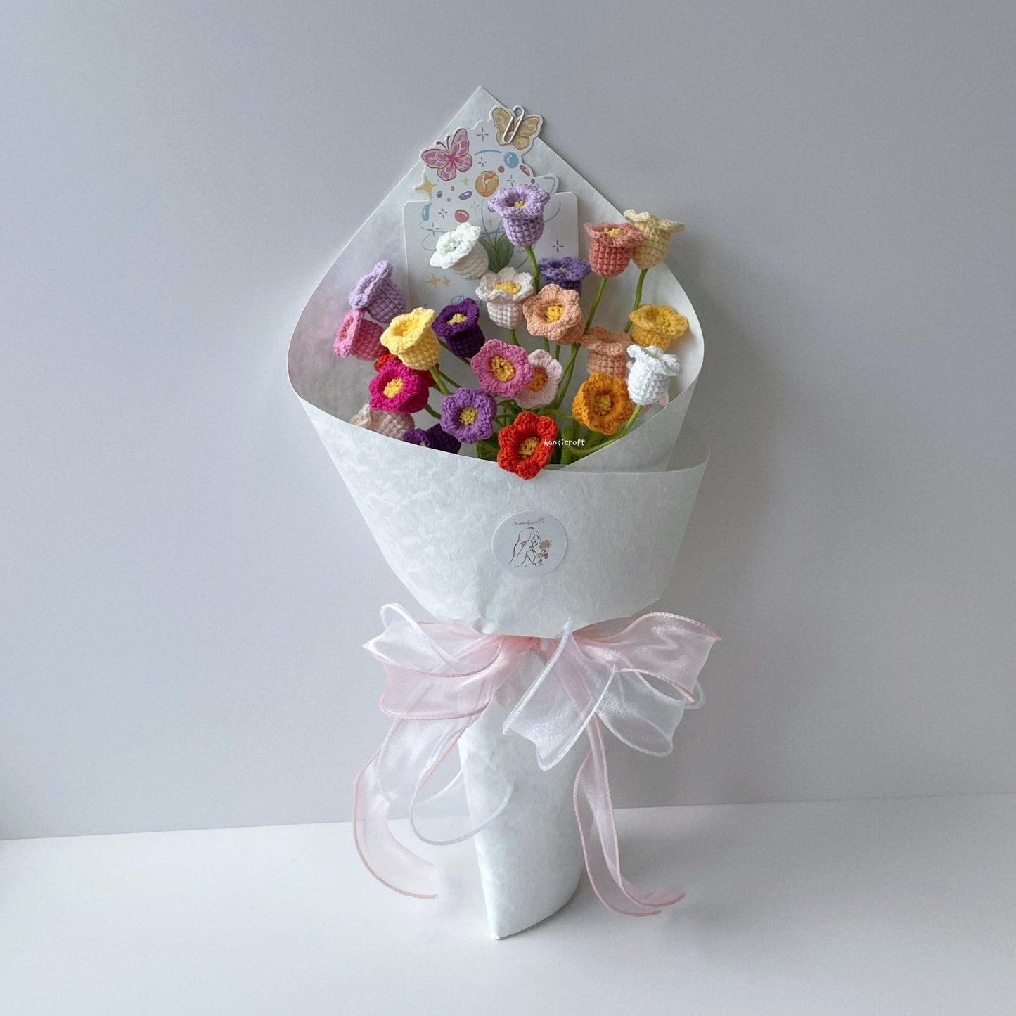 handicroft singapore handmade crochet lily of the valley rainbow colourful flower bouquet
