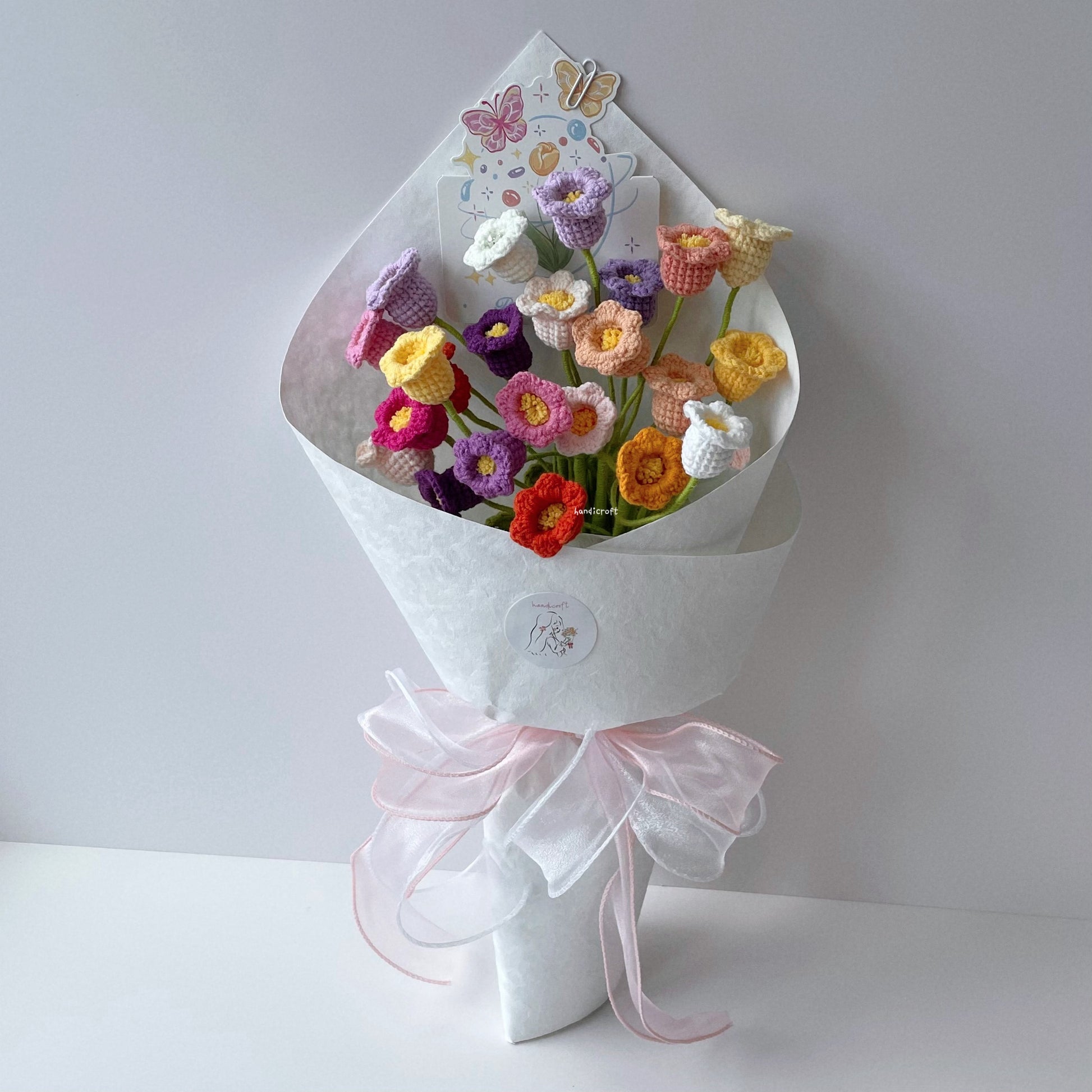 handicroft singapore handmade crochet lily of the valley rainbow colourful flower bouquet