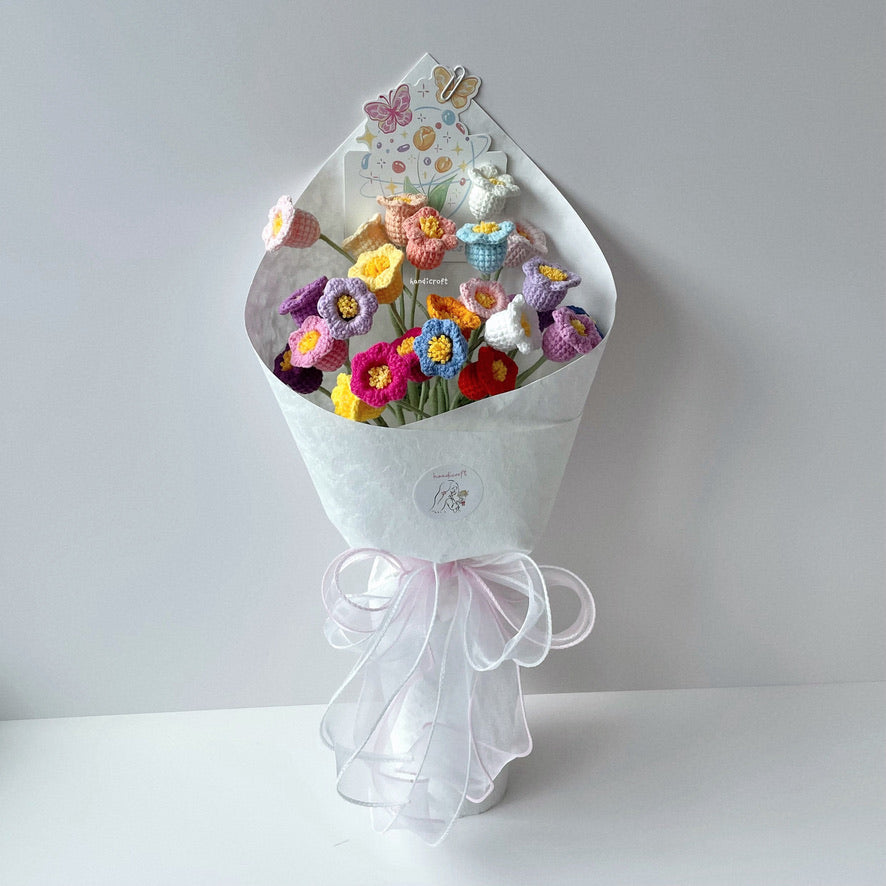 handicroft singapore handmade crochet lily of the valley rainbow colourful flower bouquet