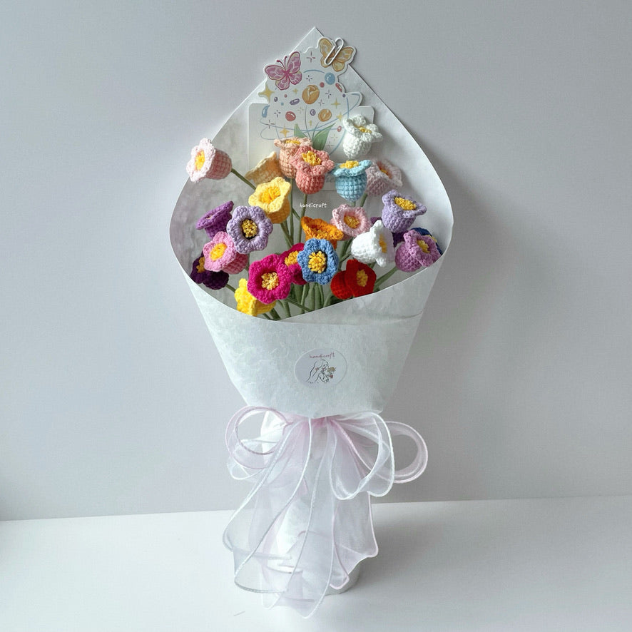 handicroft singapore handmade crochet lily of the valley rainbow colourful flower bouquet