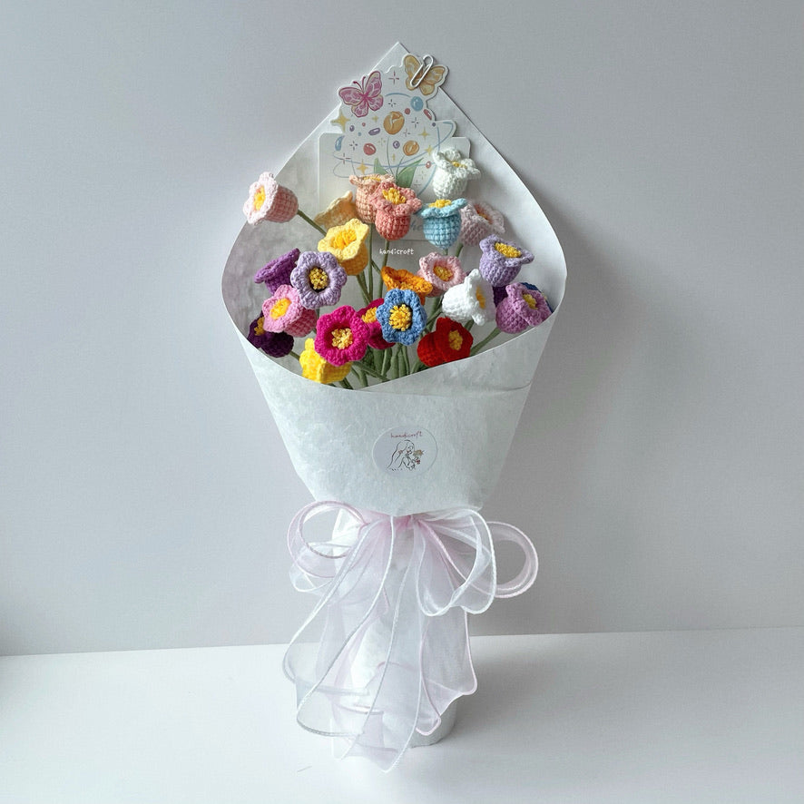 handicroft singapore handmade crochet lily of the valley rainbow colourful flower bouquet