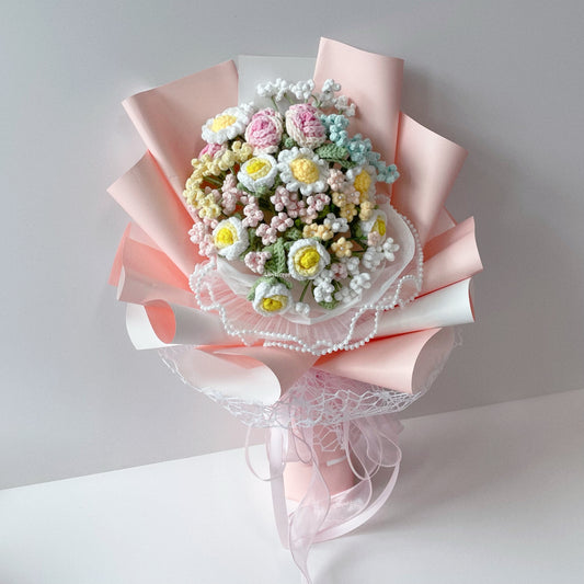 handicroft singapore handmade crochet mini daisy rose baby's breath flower bouquet daisy daydream