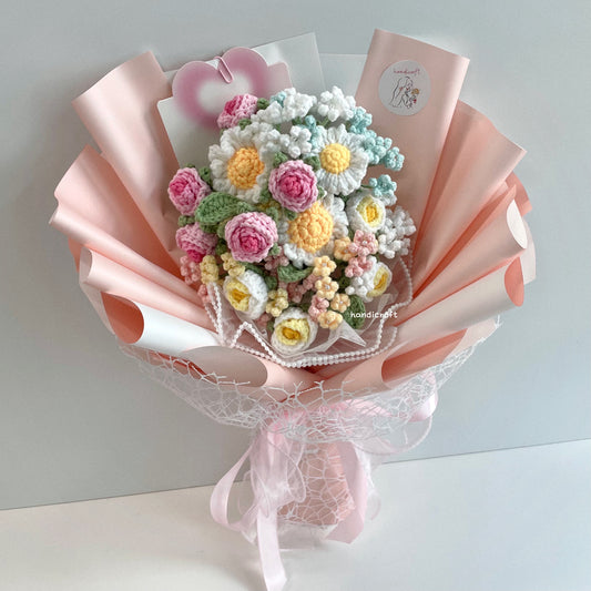 handicroft singapore handmade crochet mini daisy rose baby's breath flower bouquet daisy daydream