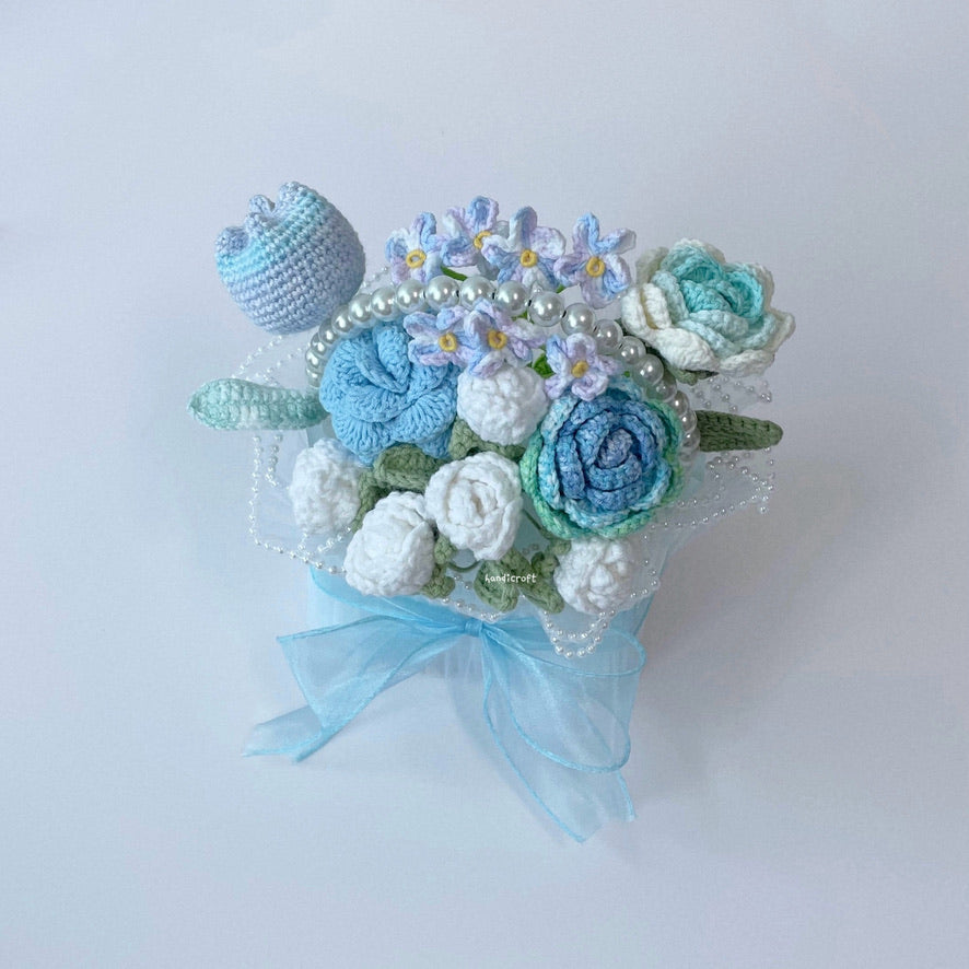 handicroft singapore handmade crochet mini flower bloom basket everlasting flowers in blue