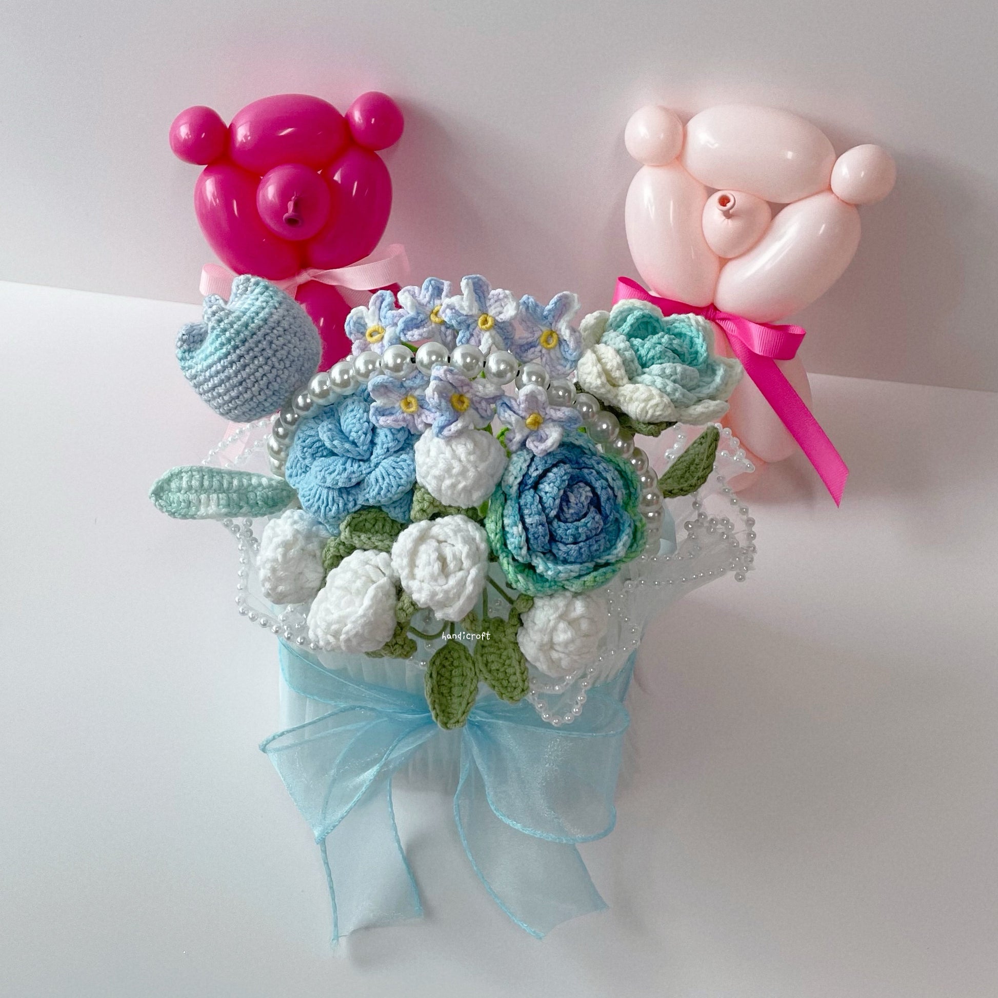 handicroft singapore handmade crochet mini flower bloom basket everlasting flowers in blue