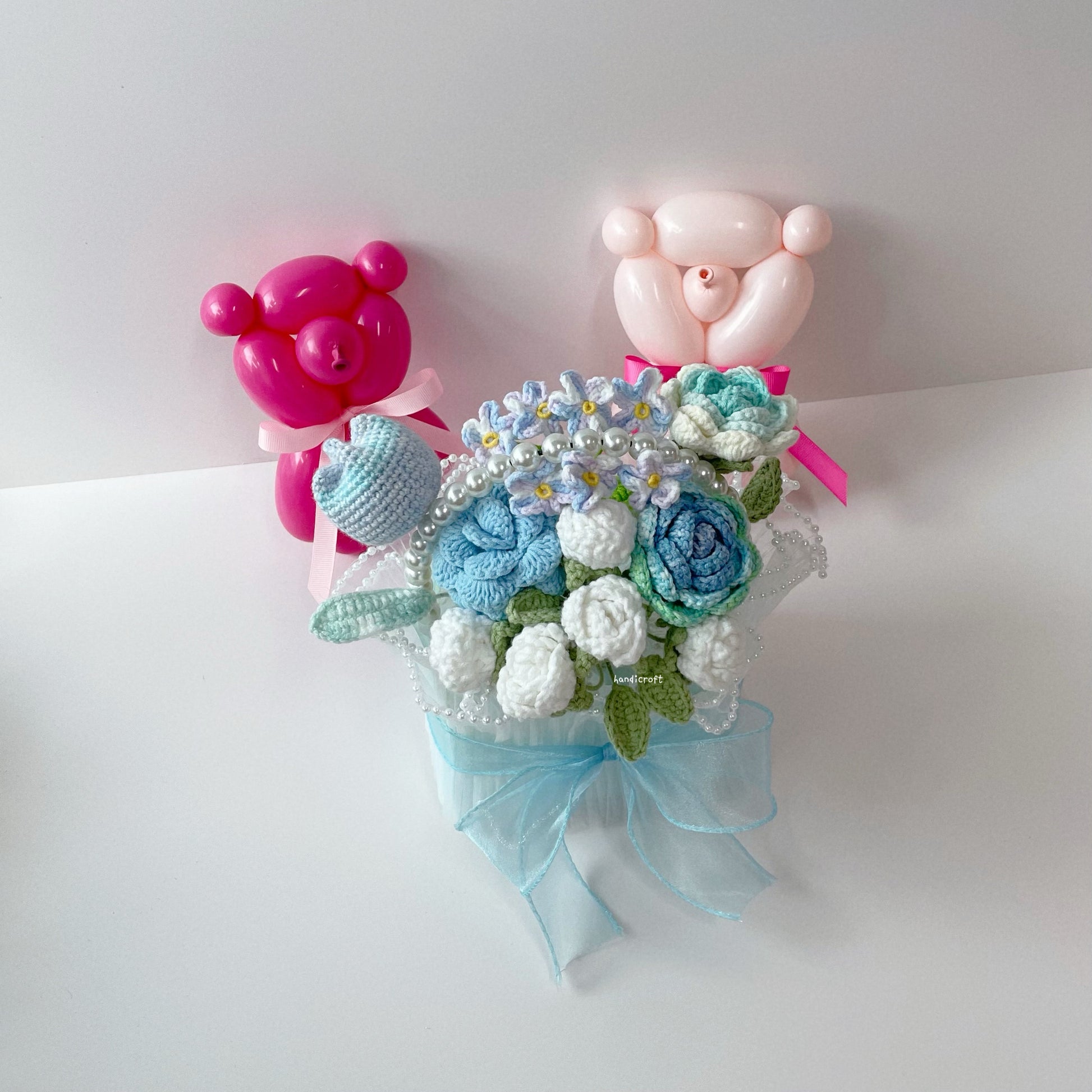 handicroft singapore handmade crochet mini flower bloom basket everlasting flowers in blue