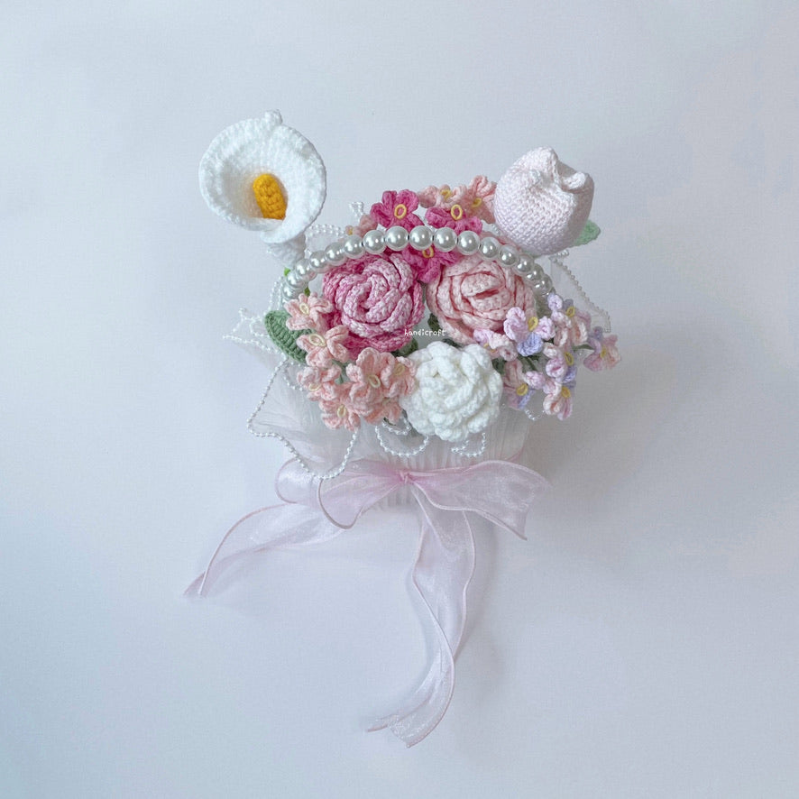 handicroft singapore handmade crochet mini flower bloom basket everlasting flowers in pink