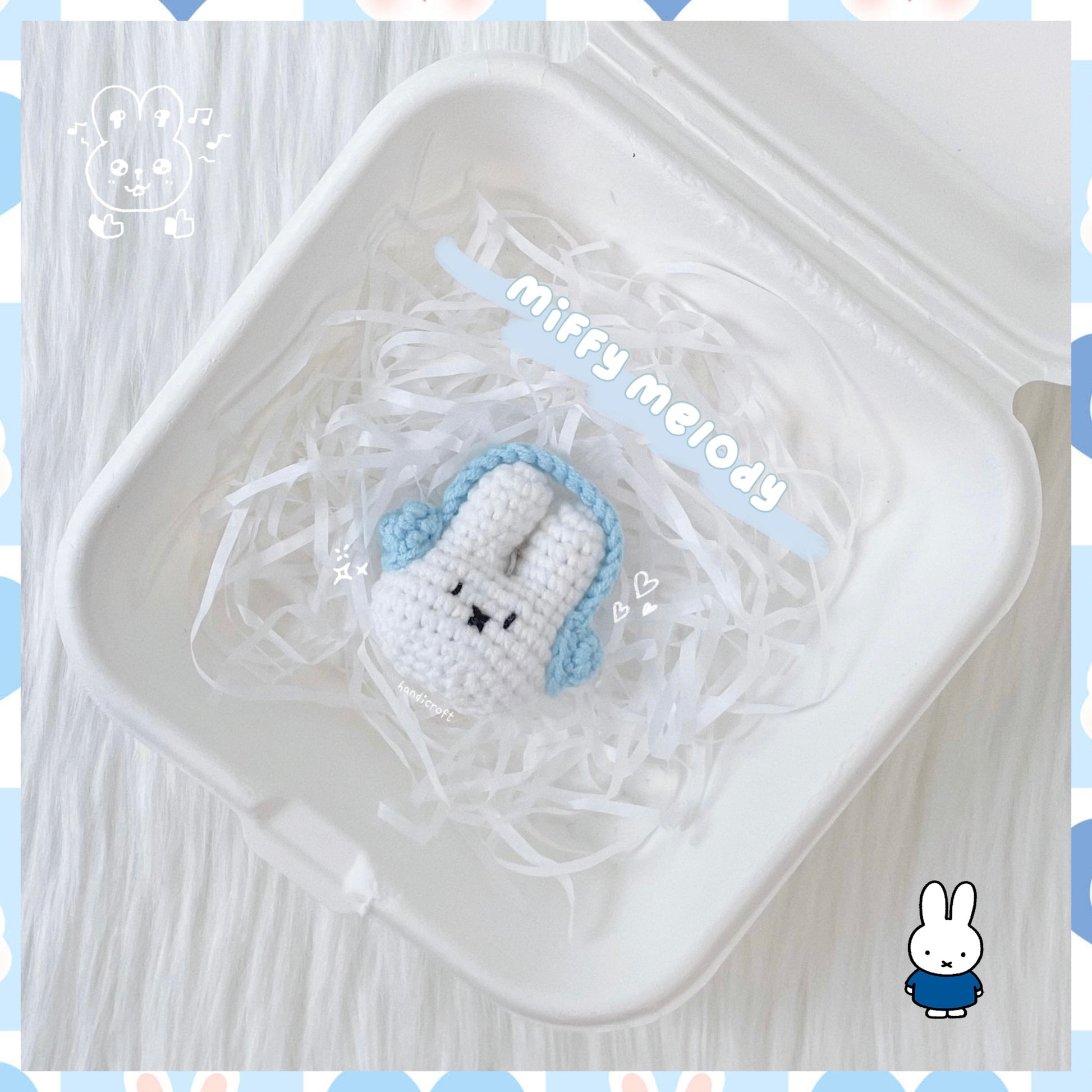 handicroft singapore handmade crochet mini miffy headphone amigurumi keychain