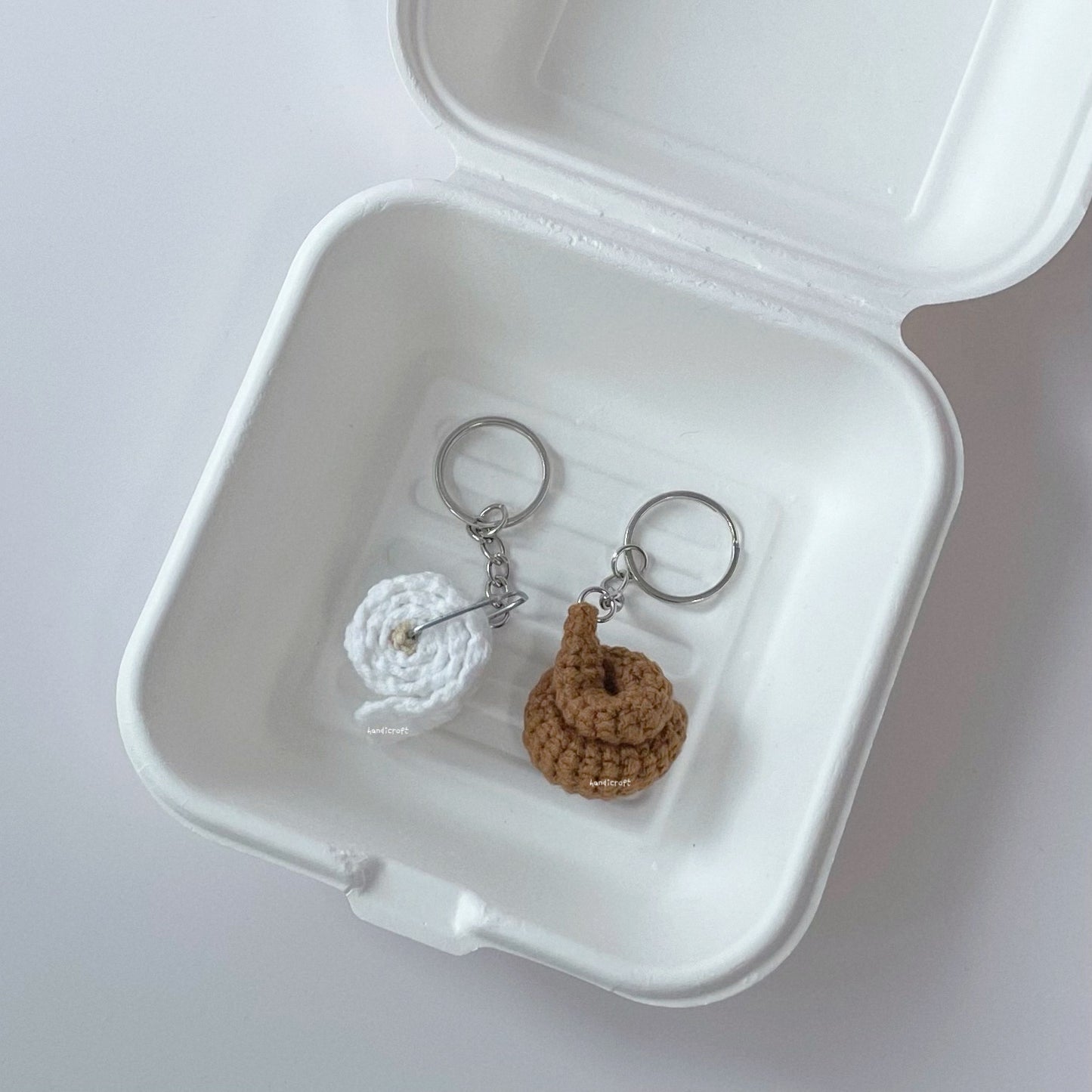 handicroft singapore handmade crochet mini poop & toilet paper duo amigurumi keychain
