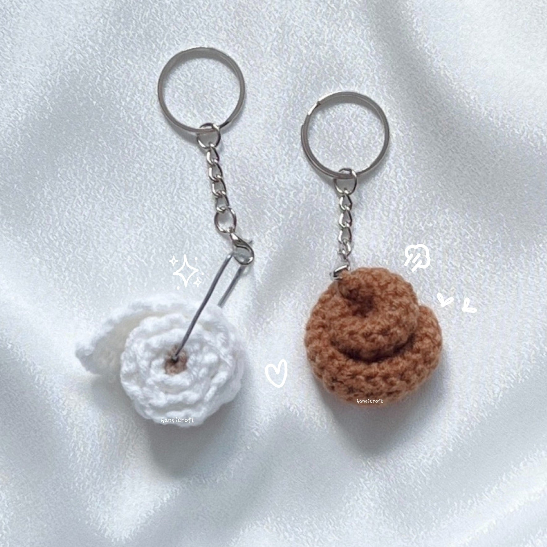handicroft singapore handmade crochet mini poop & toilet paper duo amigurumi keychain