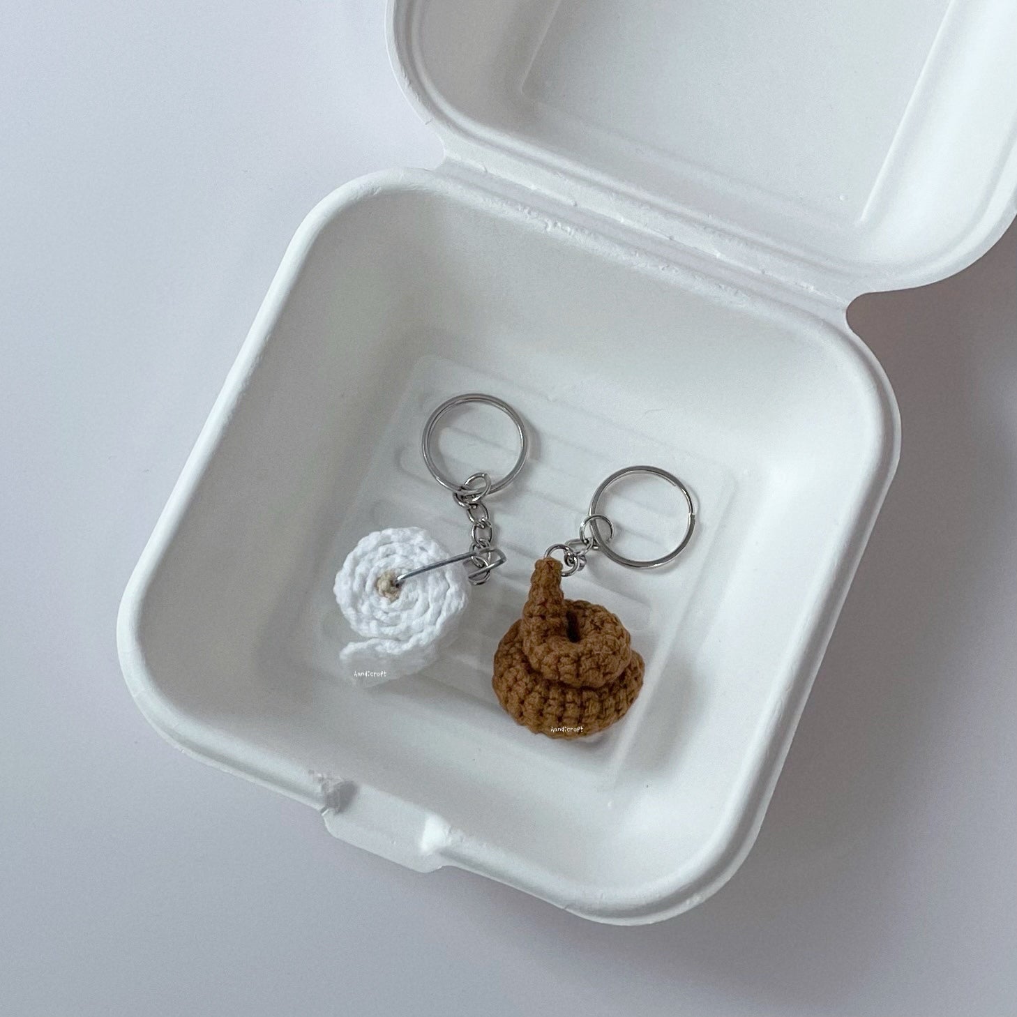 handicroft singapore handmade crochet mini poop & toilet paper duo amigurumi keychain