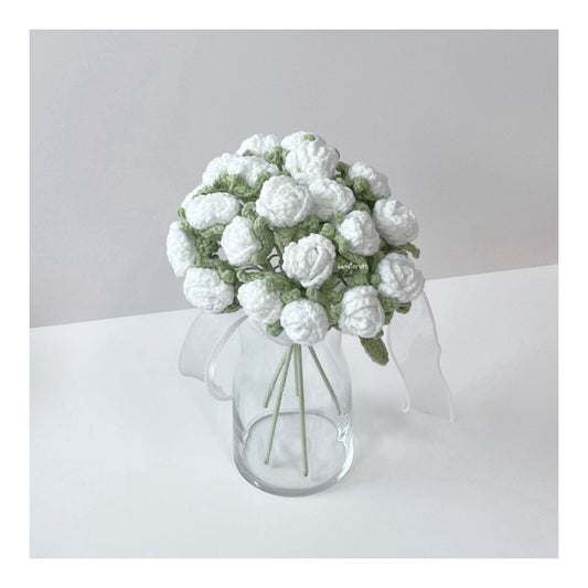 handicroft singapore handmade crochet mini white roses flower bouquet sweetest bliss