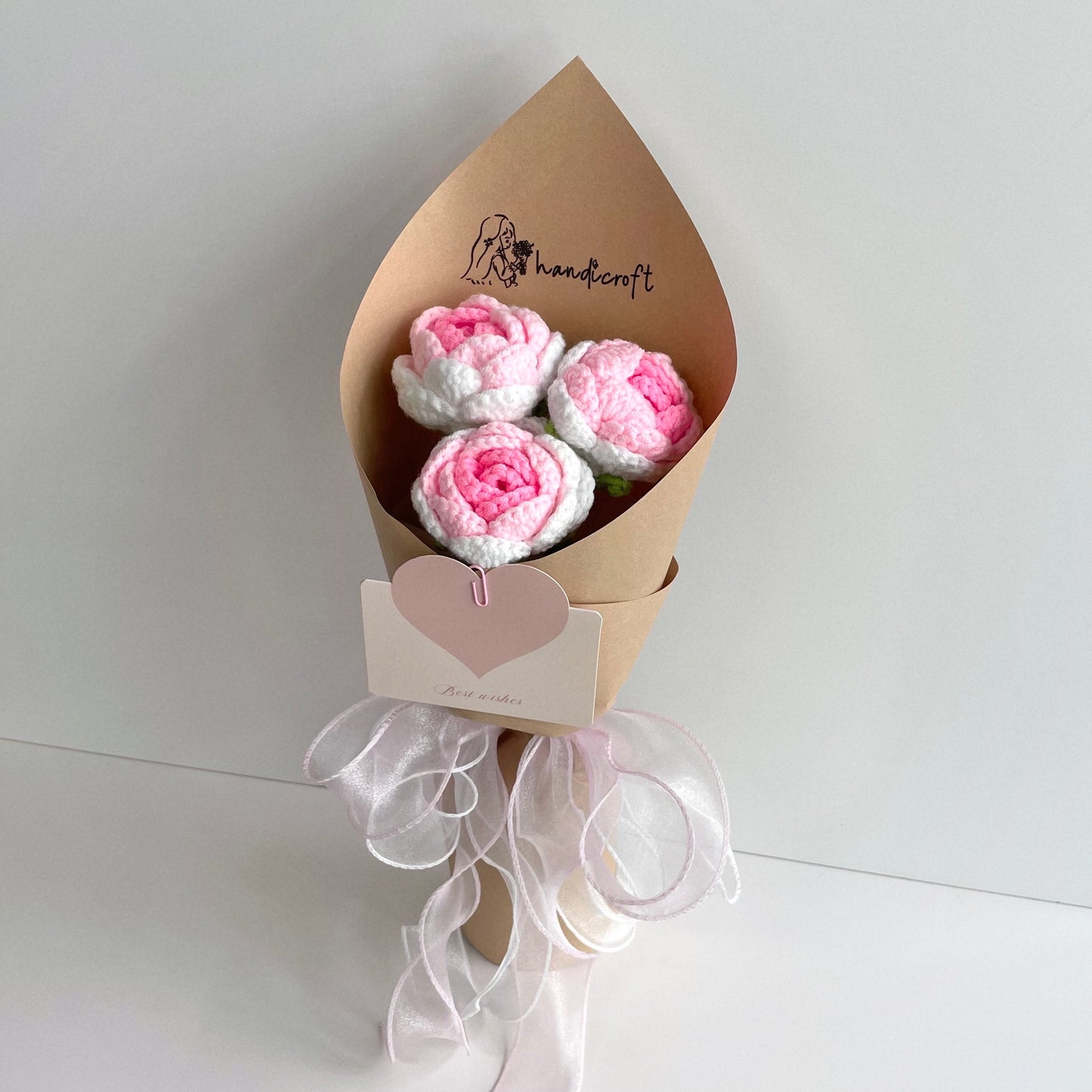 handicroft singapore handmade crochet ombre white pink roses flower bouquet limited time sale