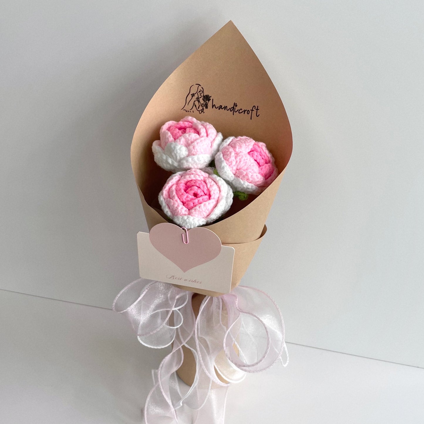 handicroft singapore handmade crochet ombre white pink roses flower bouquet limited time sale