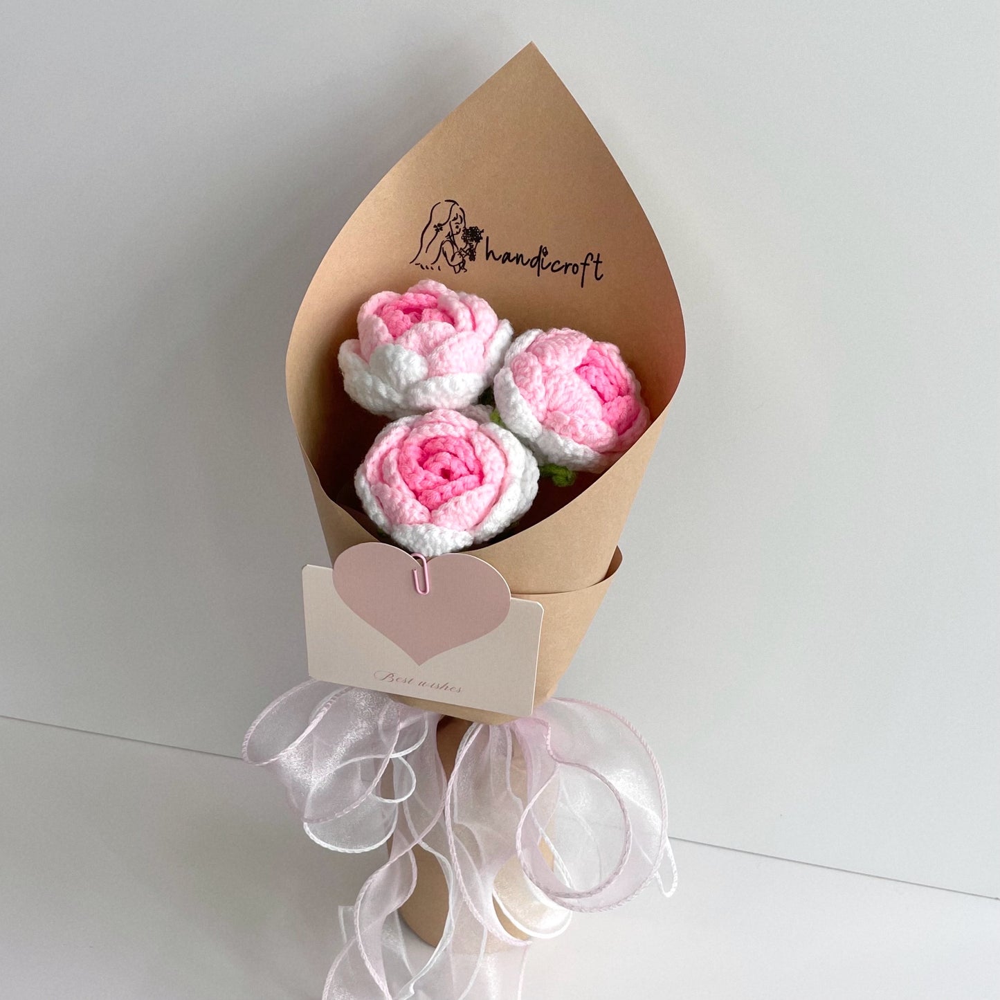 handicroft singapore handmade crochet ombre white pink roses flower bouquet limited time sale