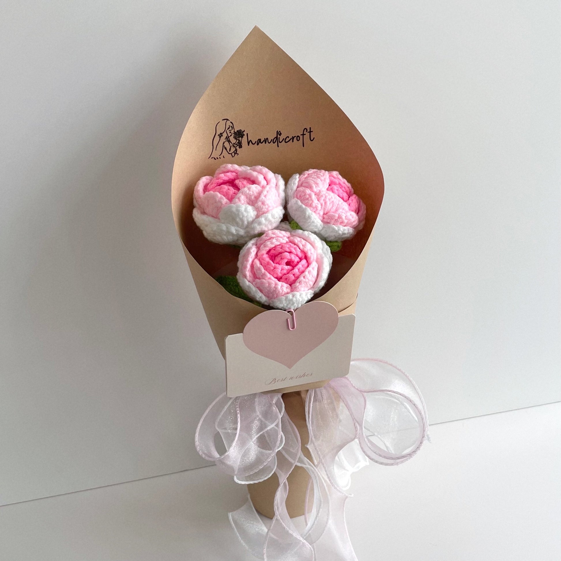 handicroft singapore handmade crochet ombre white pink roses flower bouquet limited time sale