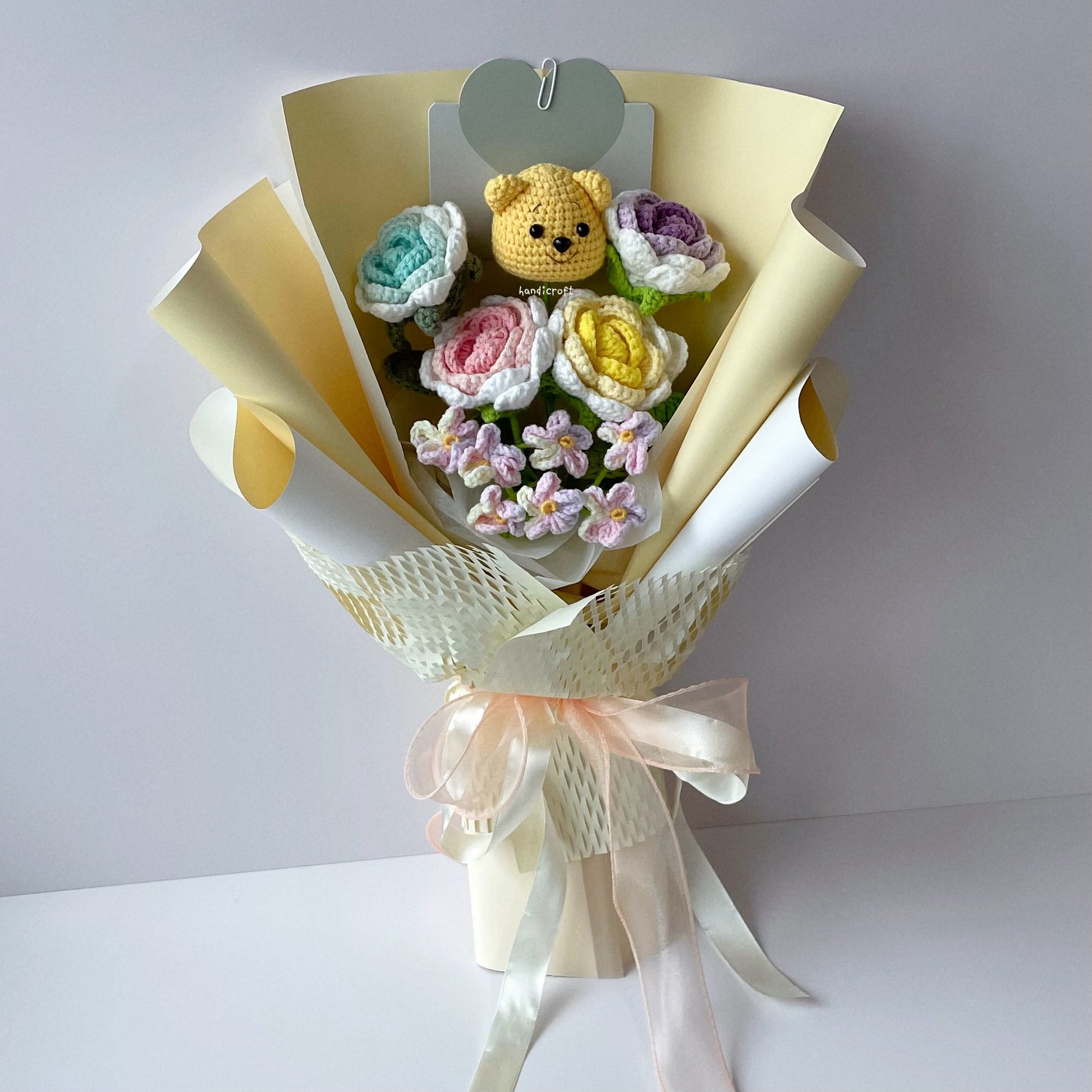 handicroft singapore handmade crochet pastel flower bouquet pooh's playful palette