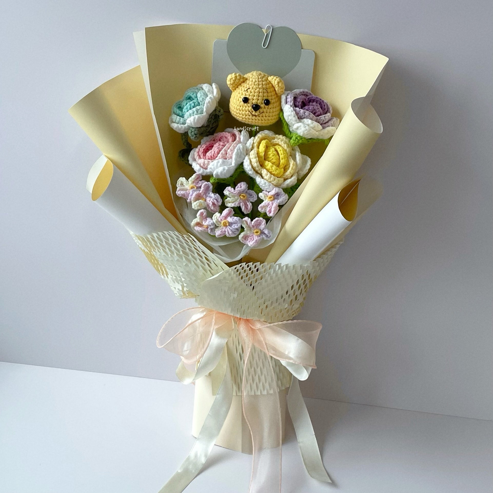handicroft singapore handmade crochet pastel flower bouquet pooh's playful palette