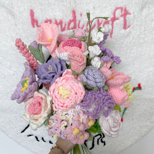 handicroft singapore handmade crochet pastel pink purple flower bouquet enchanted garden