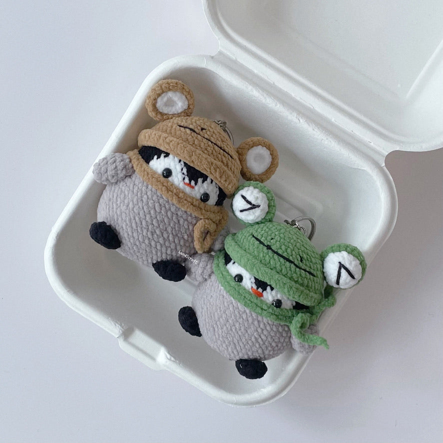 handicroft singapore handmade crochet penguin costume keychain amigurumi green brown