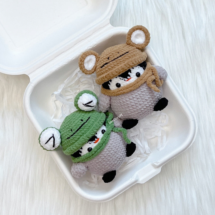 handicroft singapore handmade crochet penguin costume keychain amigurumi green brown