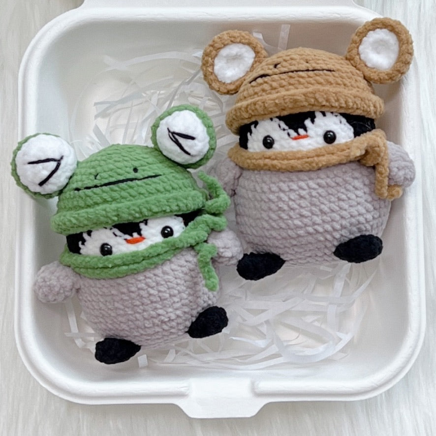 handicroft singapore handmade crochet penguin costume keychain amigurumi green brown
