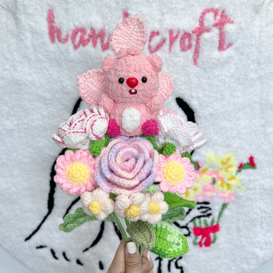 handicroft singapore handmade crochet pink flower bouquet loopy character amigurumi loopy love