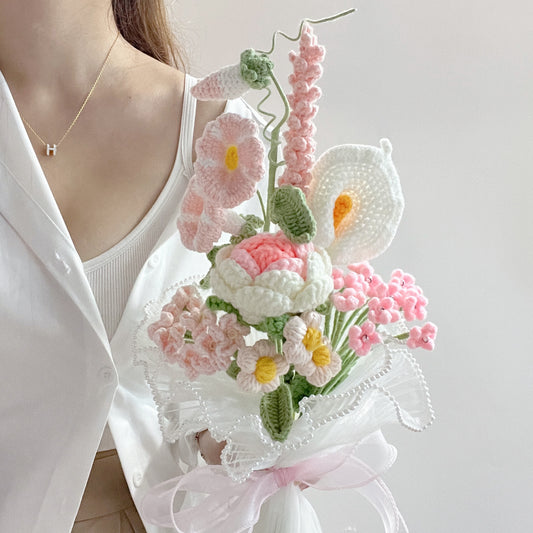 handicroft singapore handmade crochet pink flower bouquet rosy dreams