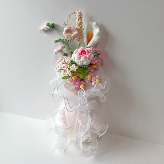handicroft singapore handmade crochet pink flower bouquet rosy dreams
