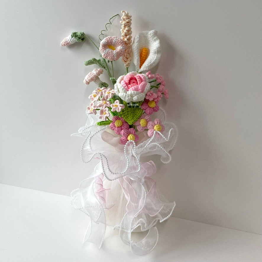 handicroft singapore handmade crochet pink flower bouquet rosy dreams