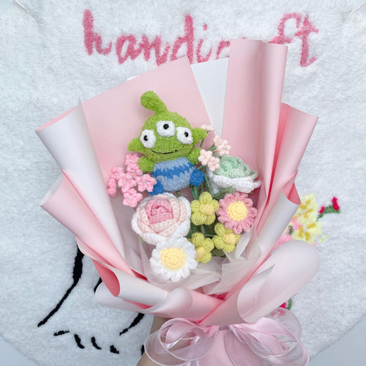 handicroft singapore handmade crochet pink & green flower bouquet alien adventures