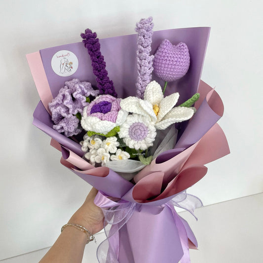 handicroft singapore handmade crochet purple flower bouquet purple petals