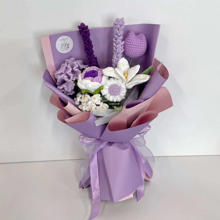 handicroft singapore handmade crochet purple flower bouquet purple petals