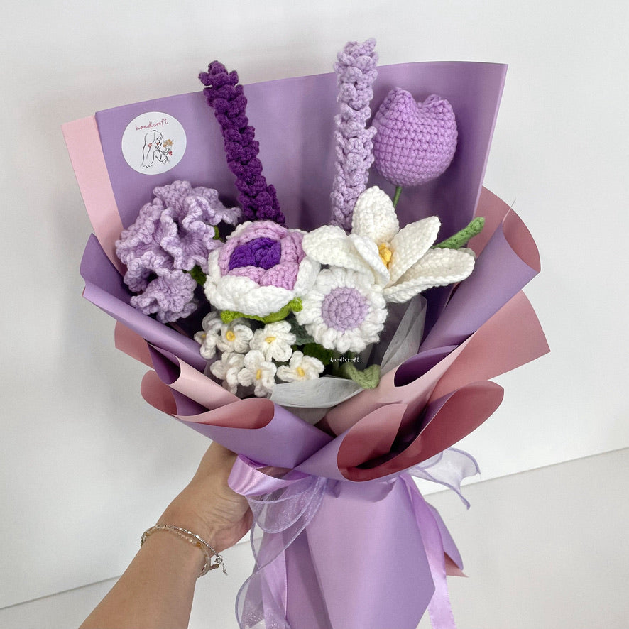 handicroft singapore handmade crochet purple flower bouquet purple petals