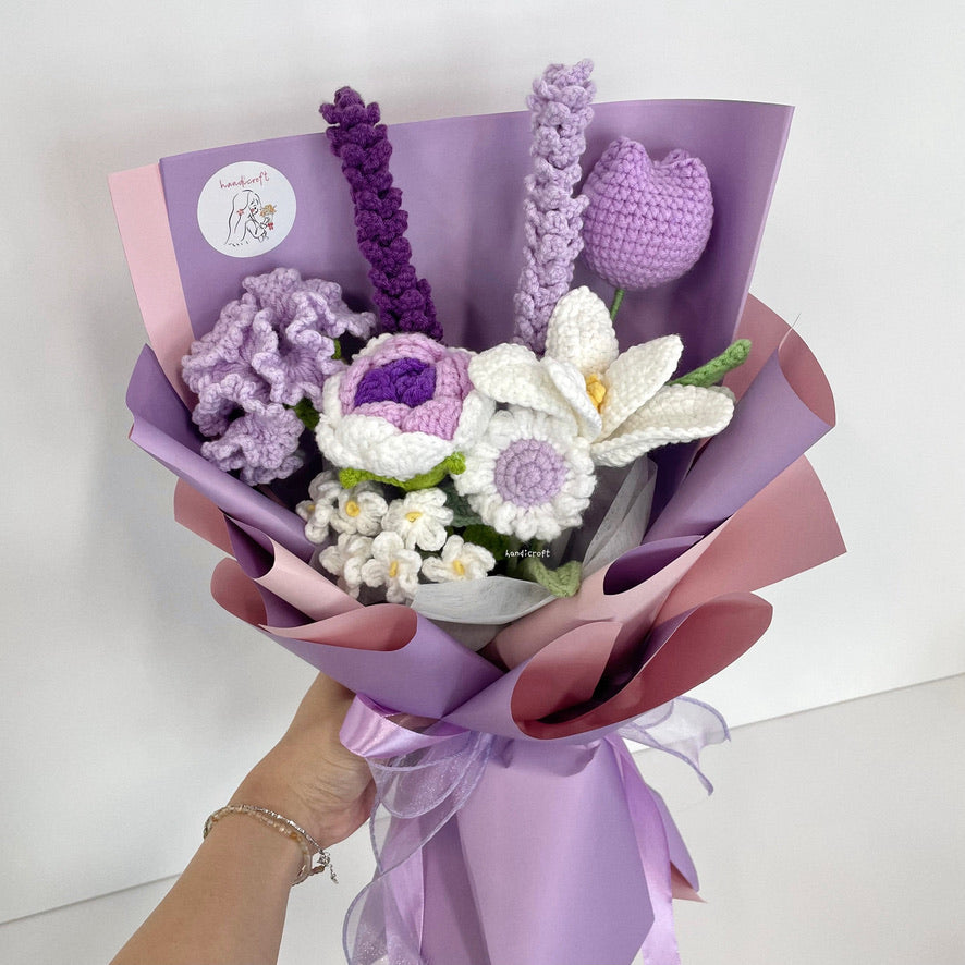 handicroft singapore handmade crochet purple flower bouquet purple petals