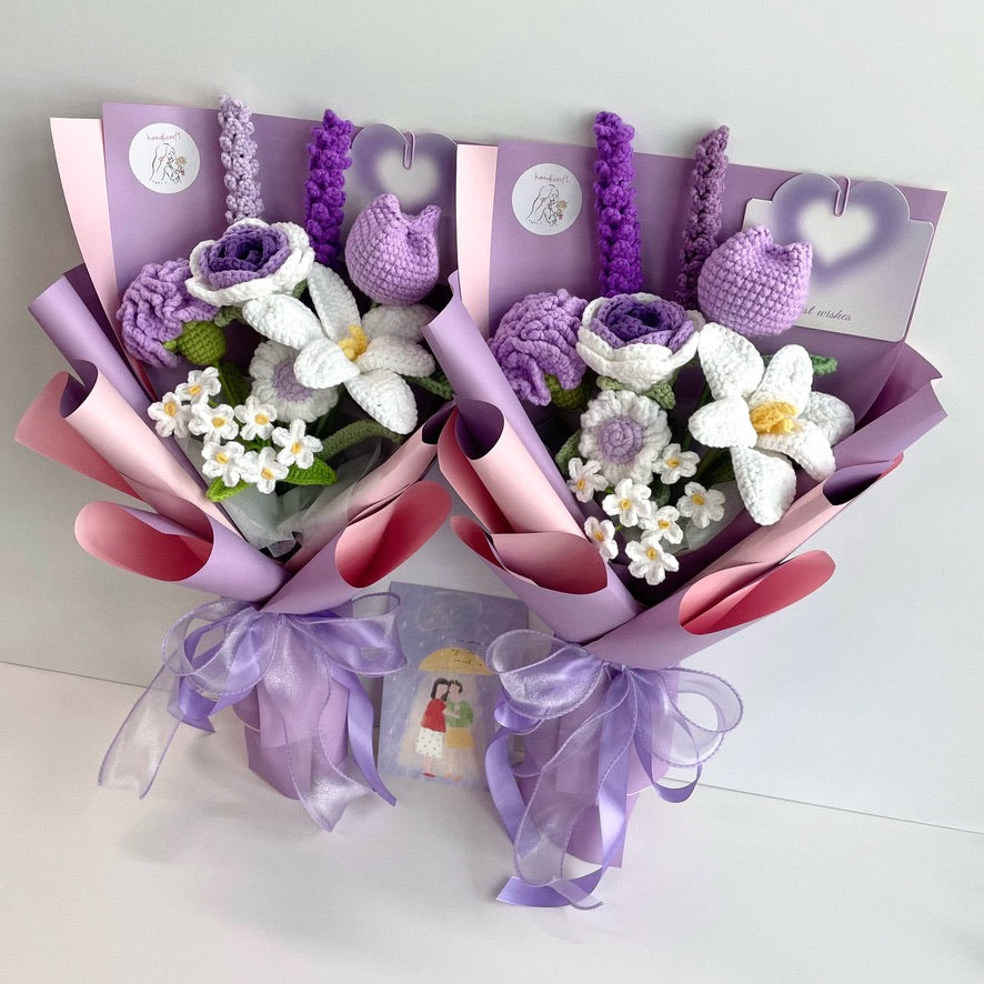 handicroft singapore handmade crochet purple flower bouquet purple petals