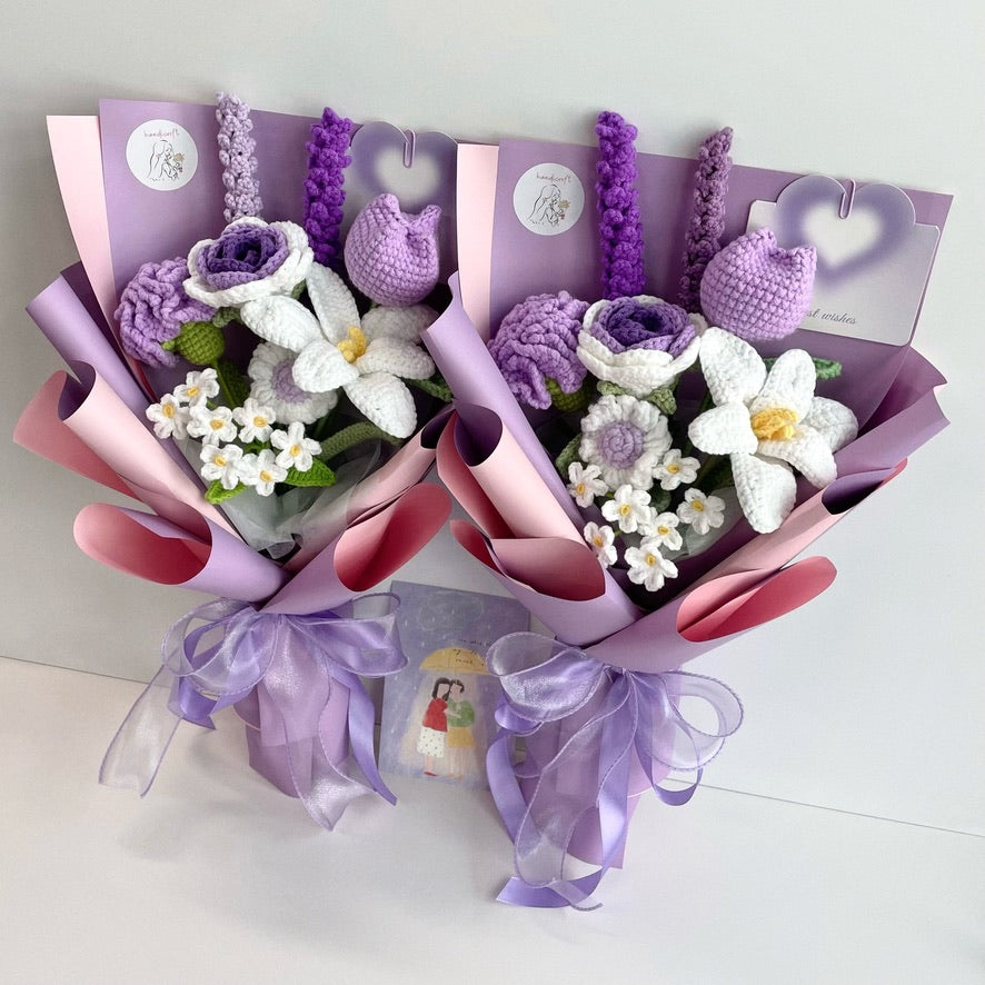 handicroft singapore handmade crochet purple flower bouquet purple petals