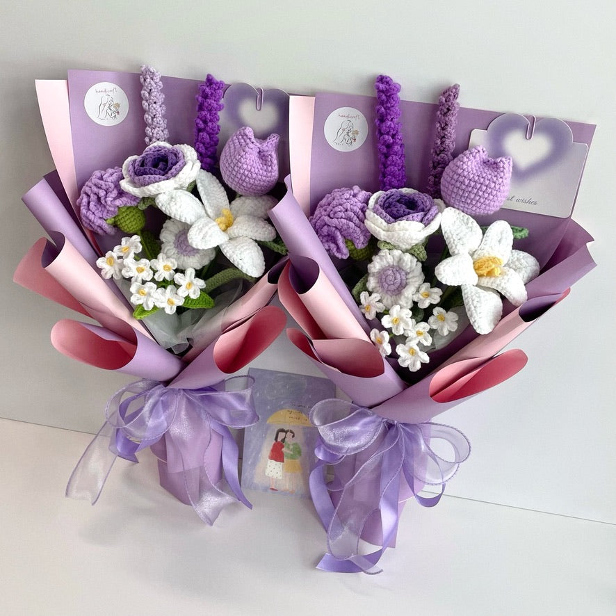 handicroft singapore handmade crochet purple flower bouquet purple petals