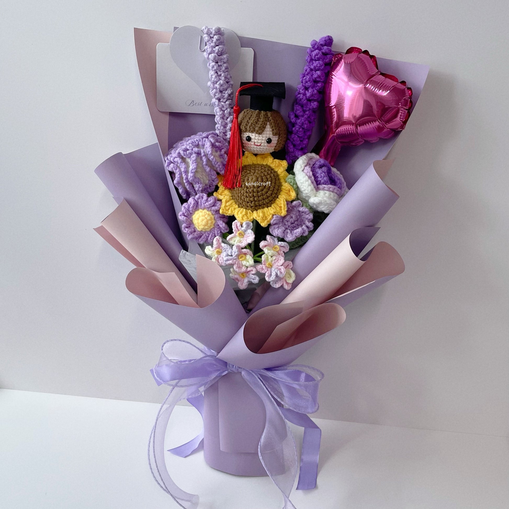 handicroft singapore handmade crochet purple graduation flower bouquet pur-fect grad