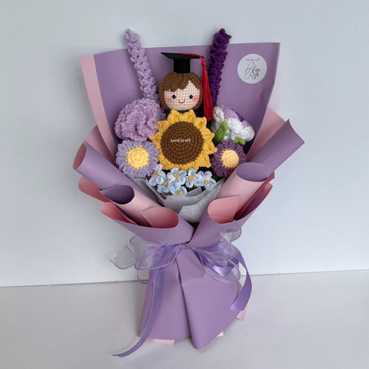 handicroft singapore handmade crochet purple graduation flower bouquet pur-fect grad