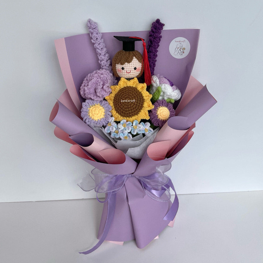 handicroft singapore handmade crochet purple graduation flower bouquet pur-fect grad