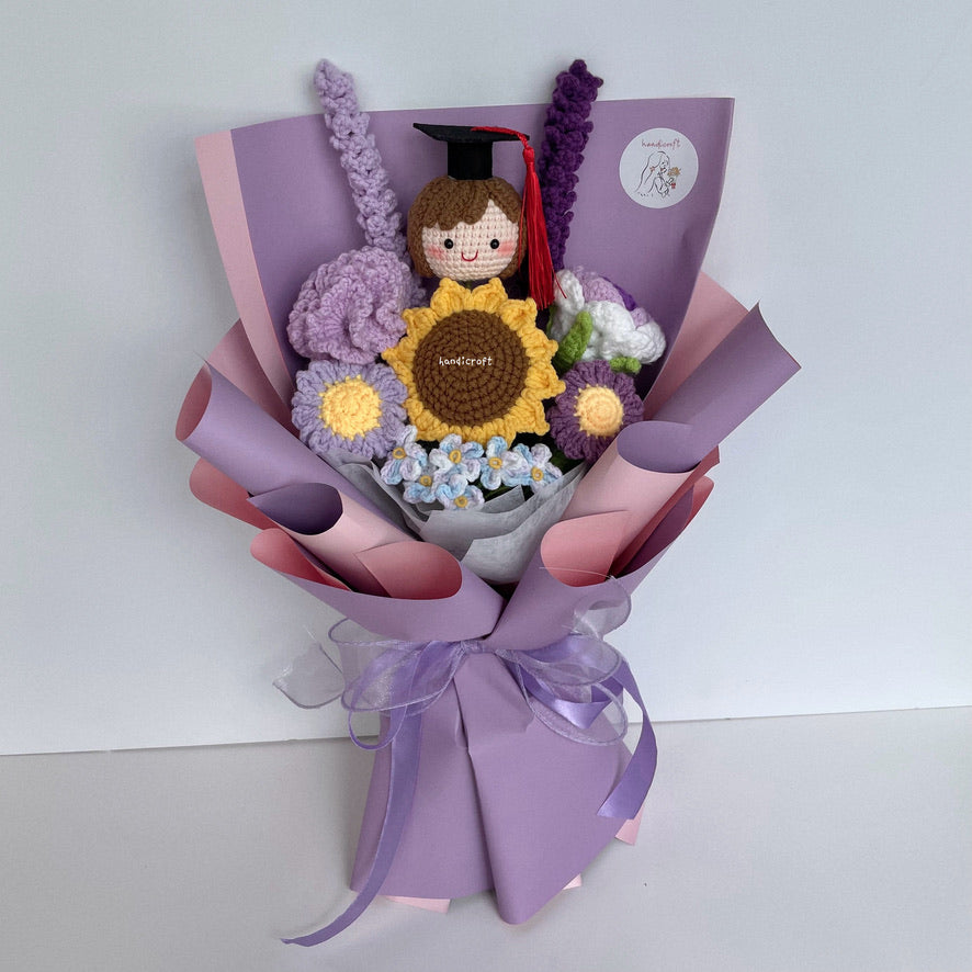 handicroft singapore handmade crochet purple graduation flower bouquet pur-fect grad