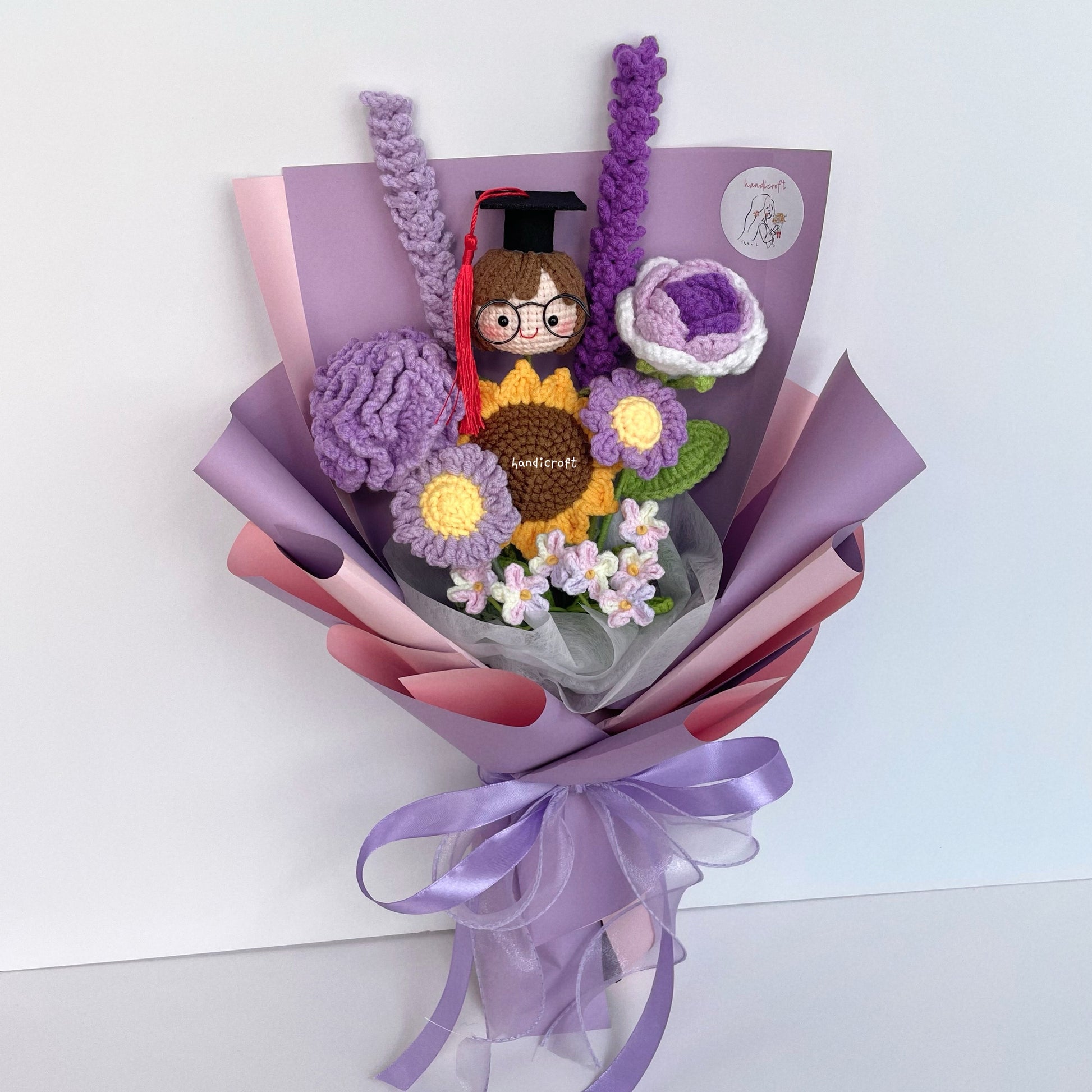handicroft singapore handmade crochet purple graduation flower bouquet pur-fect grad