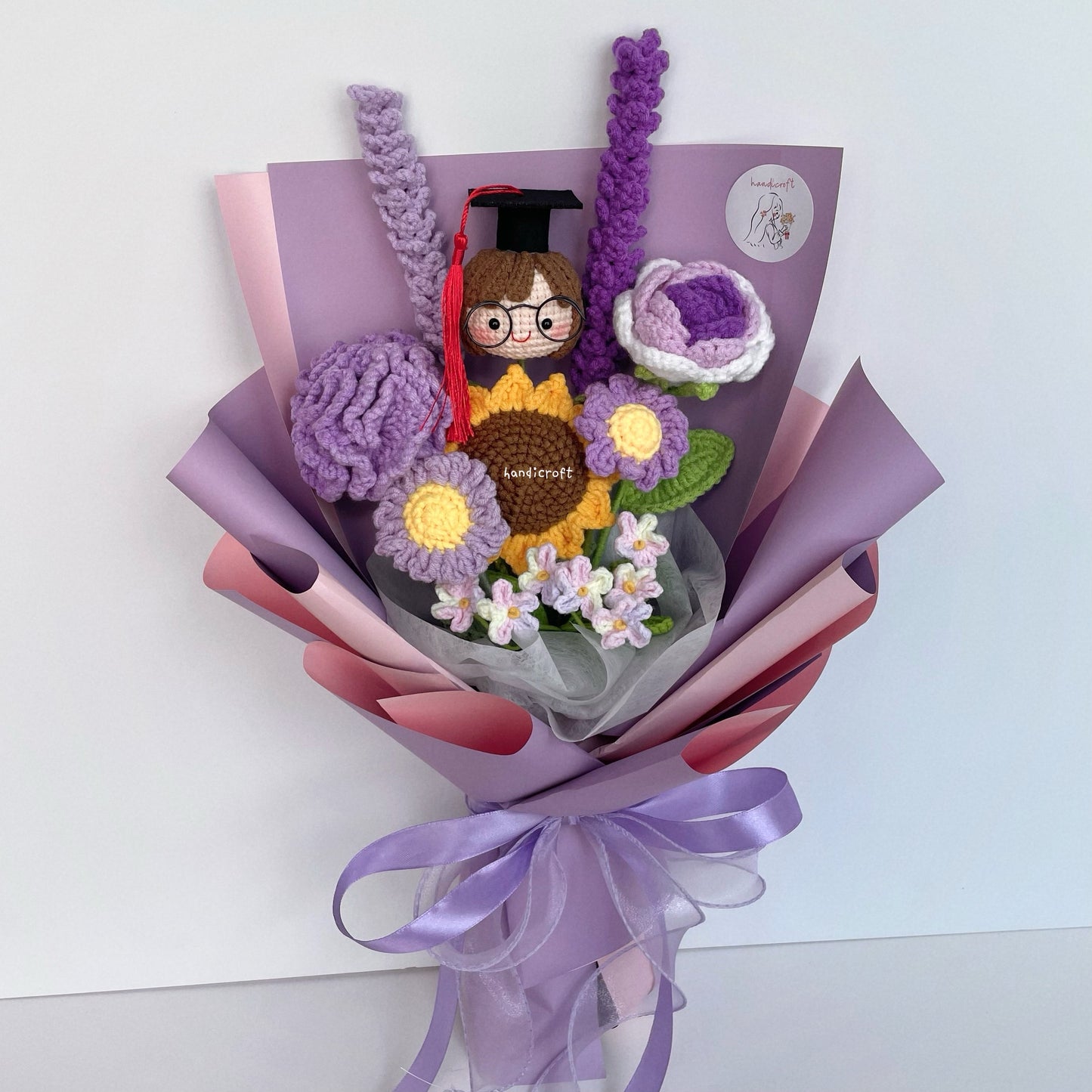 handicroft singapore handmade crochet purple graduation flower bouquet pur-fect grad